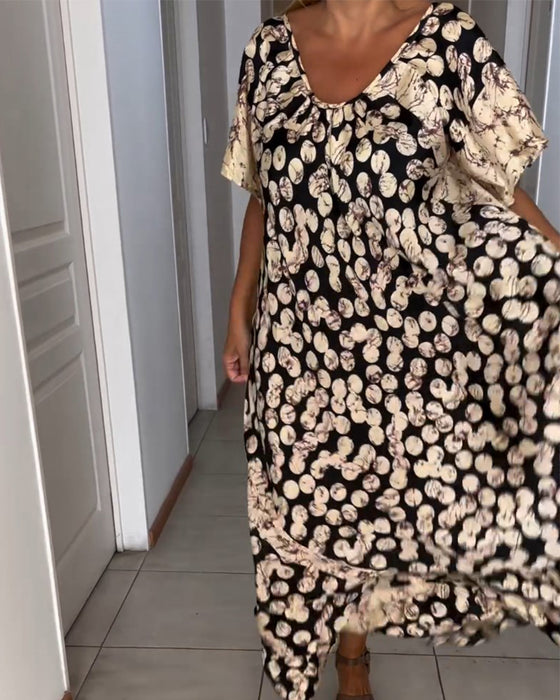 V-neck printed short-sleeved dress