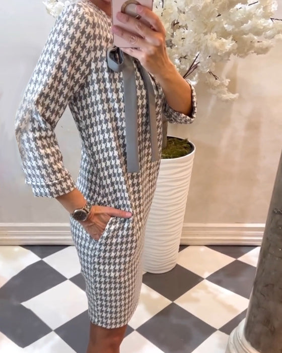 Elegant houndstooth pattern dress