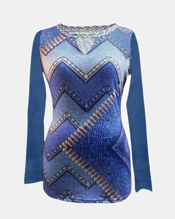 Women's round neck wavy blouses