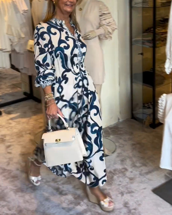 V-Neck Printed Loose Dress