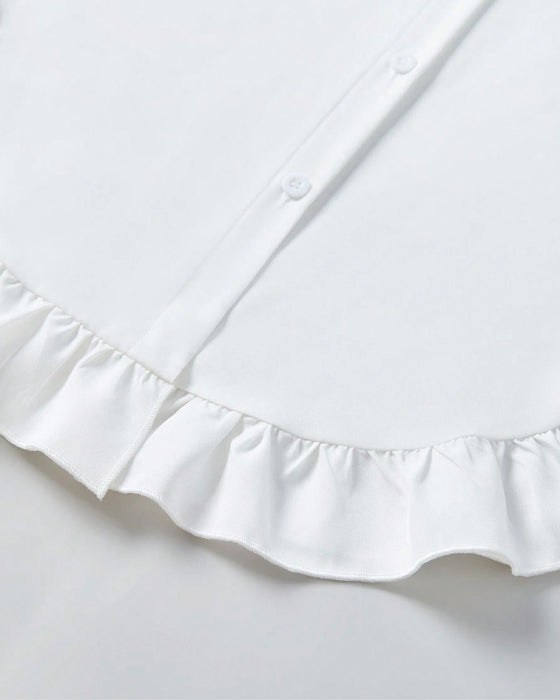 Lapel ruffled solid color shirt