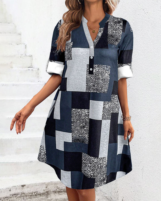 Plaid print button dress