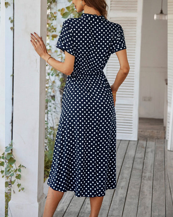 Polka Dot Drawstring Button Dress