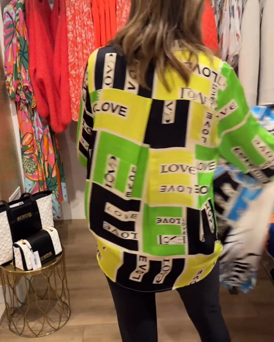 Letter print casual v-neck top