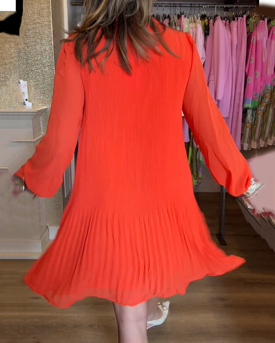 Women's solid patchwork pleated dress