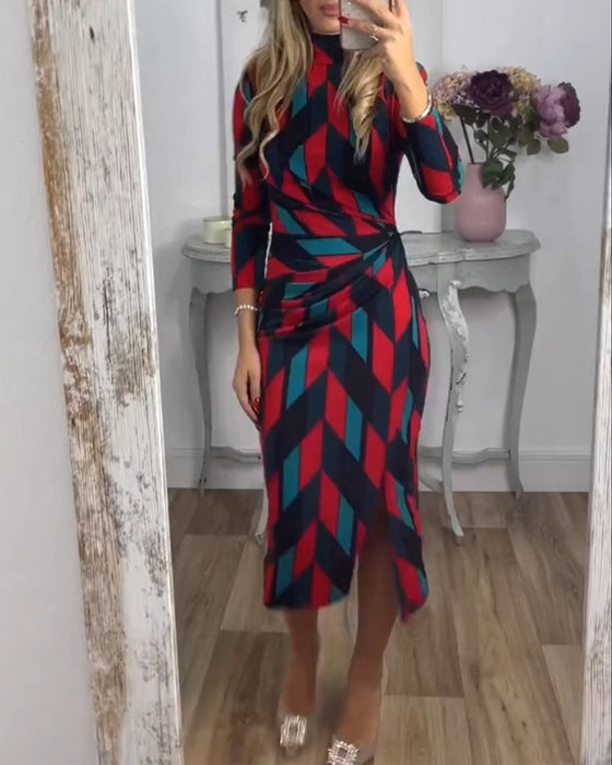 Diamond pattern print slit dress