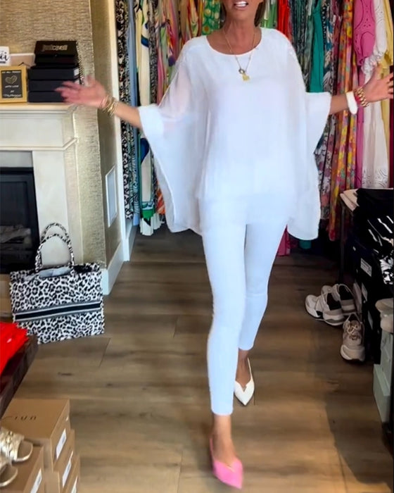 3/4 sleeve solid color irregular top