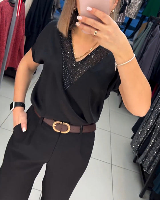 V-neck short-sleeve casual top