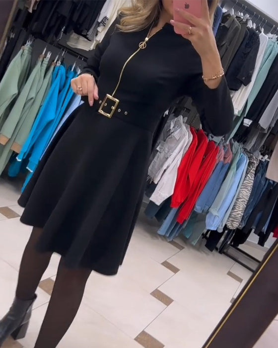 Zipper simple solid color dress