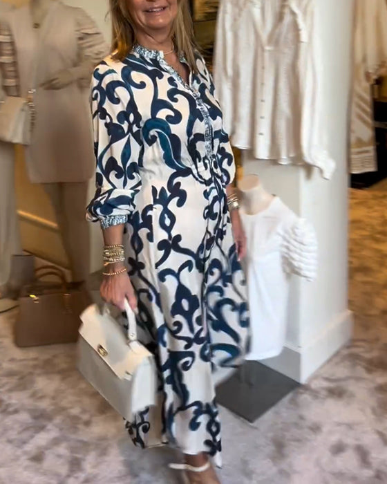 V-Neck Printed Loose Dress