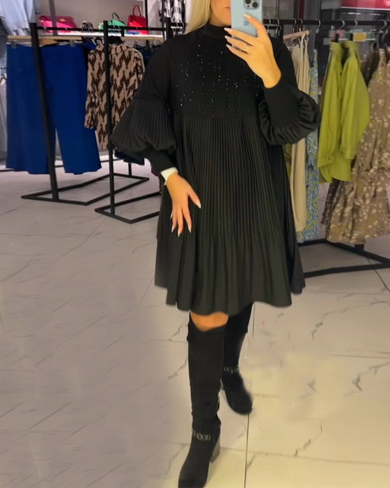 Balloon sleeve stand collar dress