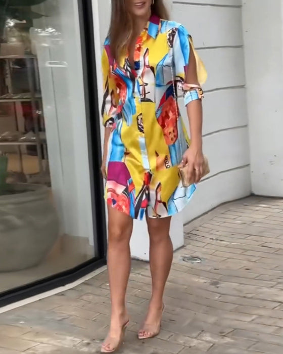Lapel colorful printed casual dress