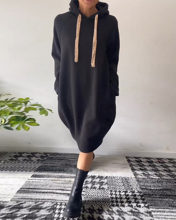 Solid color casual hooded dress