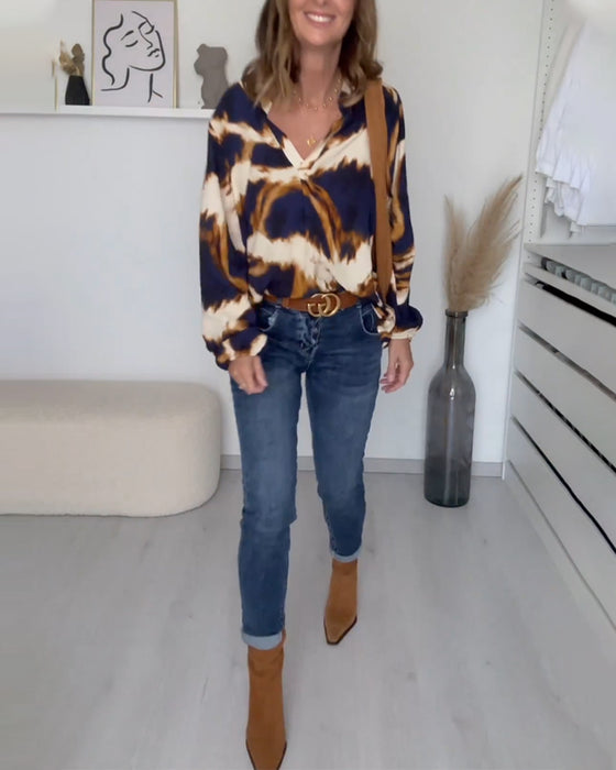 V-neck printed casual top