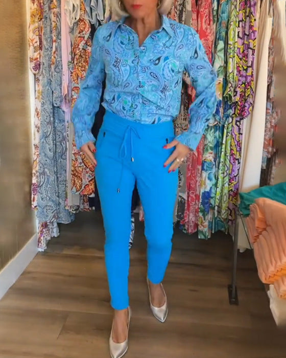 Long Sleeve Printed Vacation Shirt