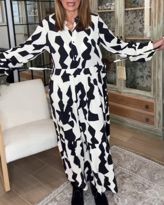 Printed long sleeve casual maxi dress