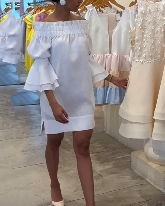 One Shoulder Flare Sleeve Dress