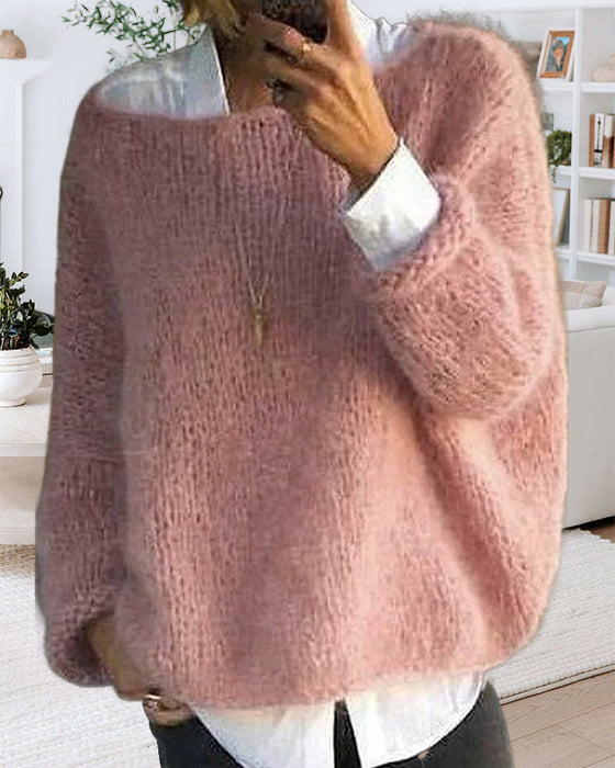 Round neck solid color sweater