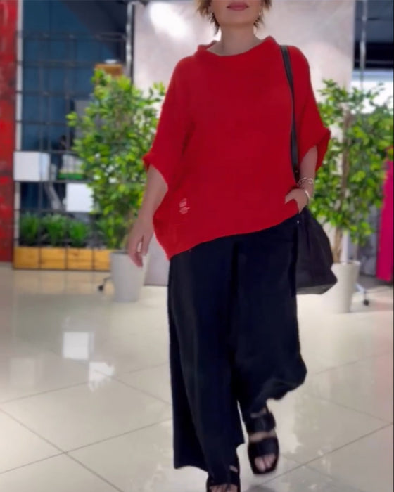 Solid Color Loose Roud Neck Top