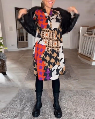 Printed v-neck long sleeve dress