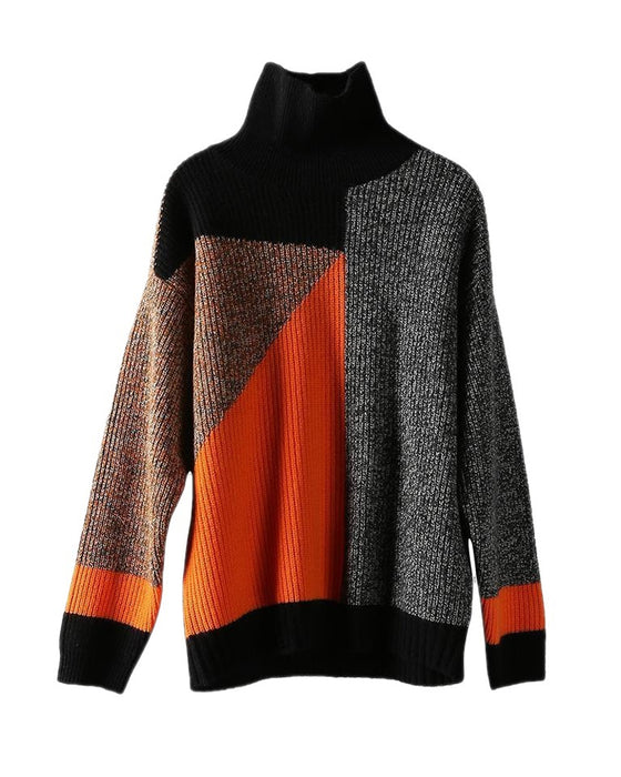 color block Pullover with High Neck