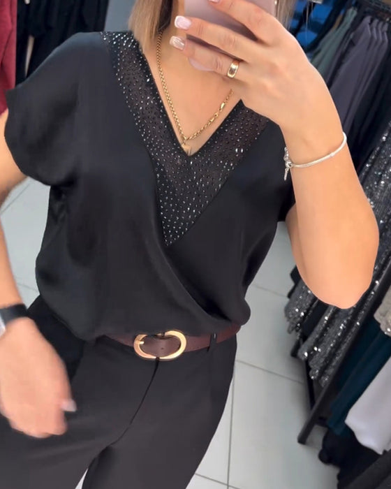 V-neck short-sleeve casual top