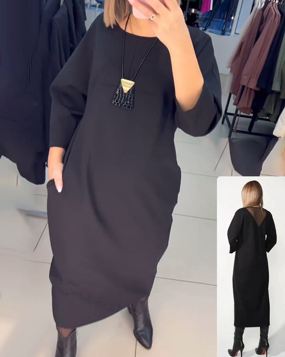 Casual long-sleeve pocket dress