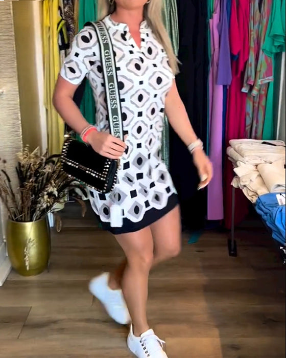 V-Neck Short Sleeve Printed Dress