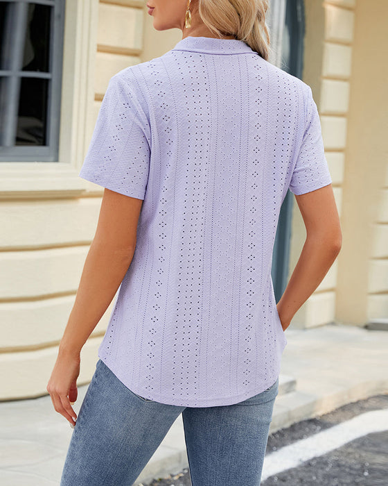 Lapel cutout short-sleeve top