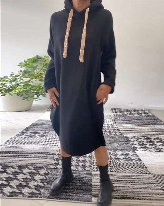 Solid color casual hooded dress