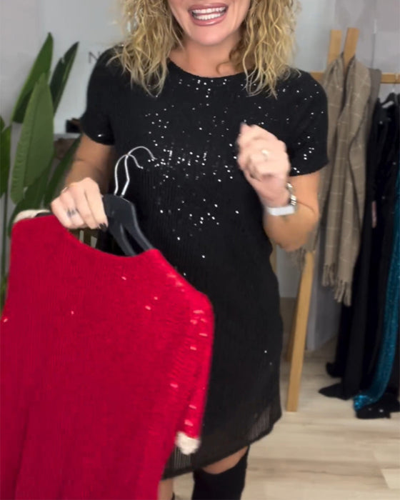 Elegant round neck dress with sequins