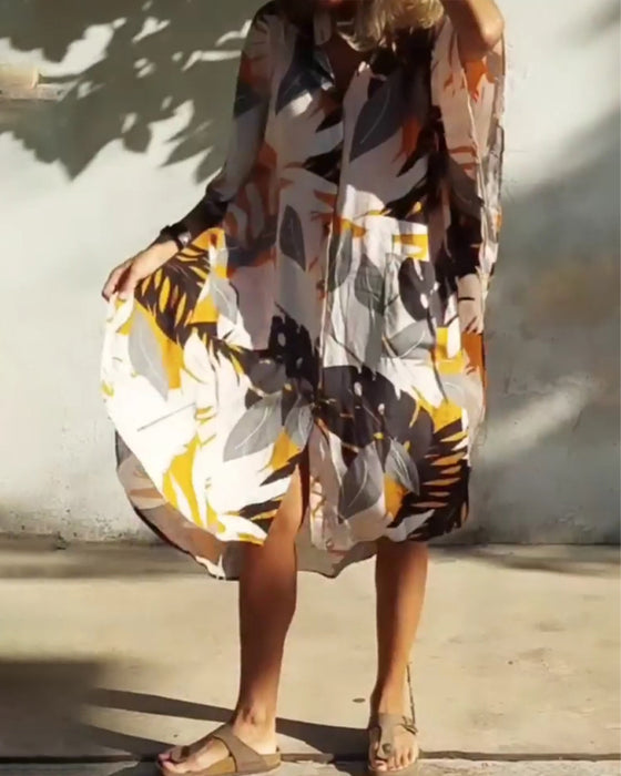 Pocket maple leaf print dress