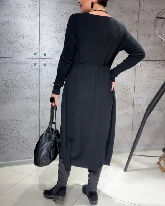 Solid color belted dress