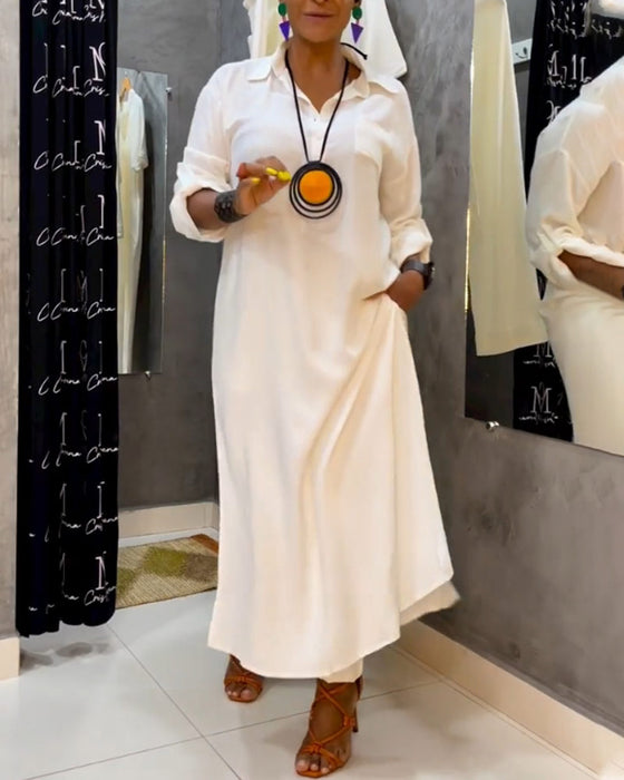 Solid color lapel pocket dress