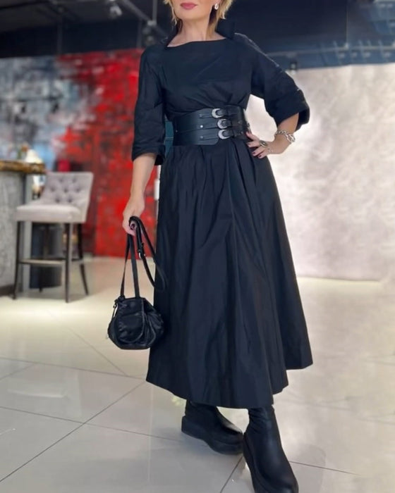 Elegant Solid Color Dress with Square Neck