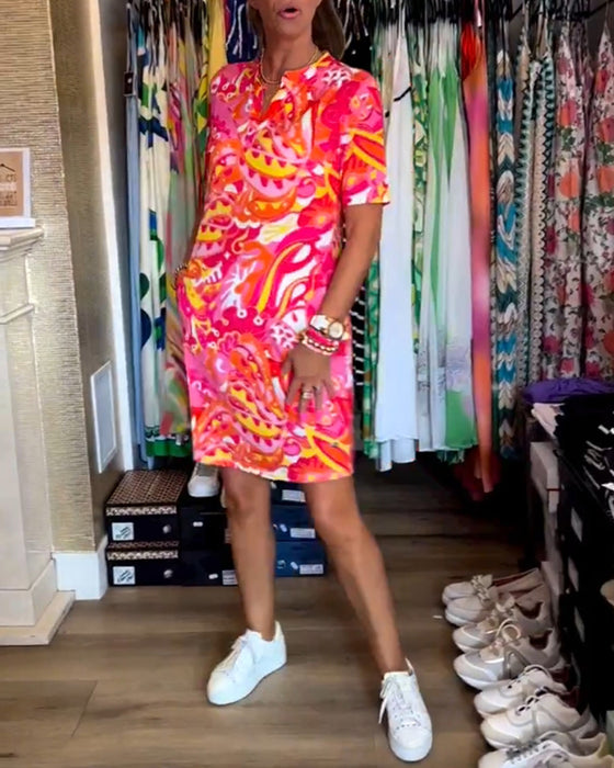 Pocket printed short sleeve dress