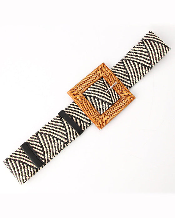 Grass woven ladies elastic belt