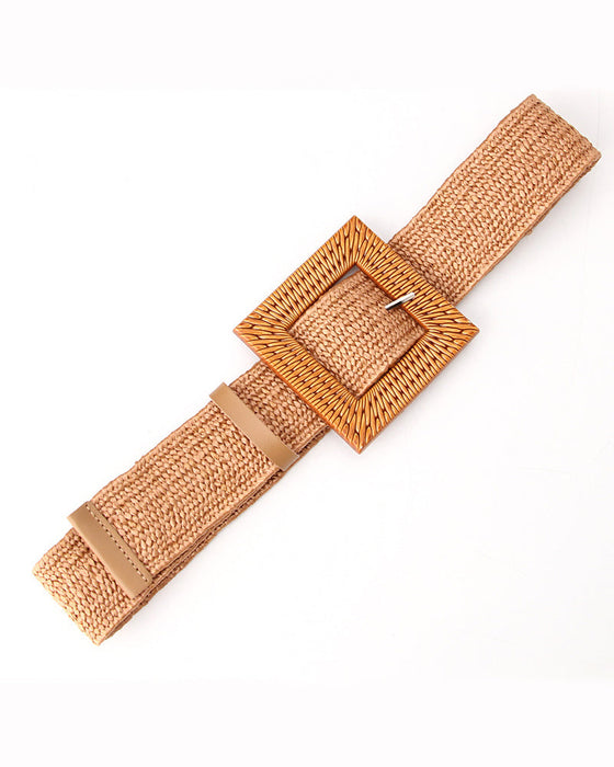 Grass woven ladies elastic belt